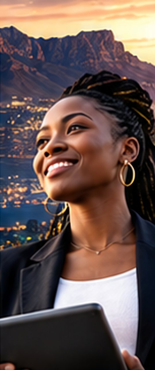 Smiling professional woman holding a tablet